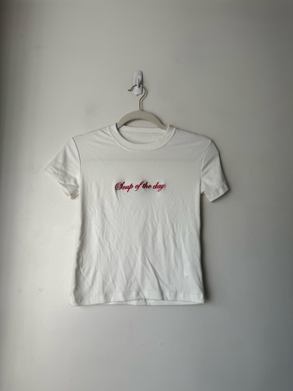 Soup of the Day White & Red Embroidered Baby Tee M